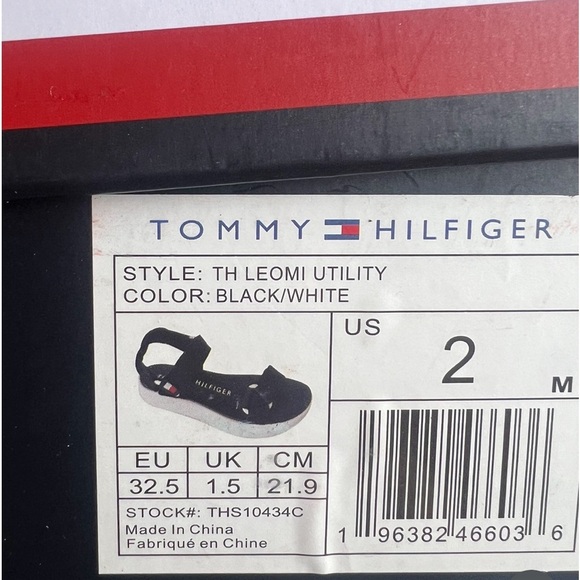 TOMMY HILFIGER Unisex Kids Th Leomi Utility Sandals Black/White US Size 2 NEW!🩴 - Picture 9 of 9